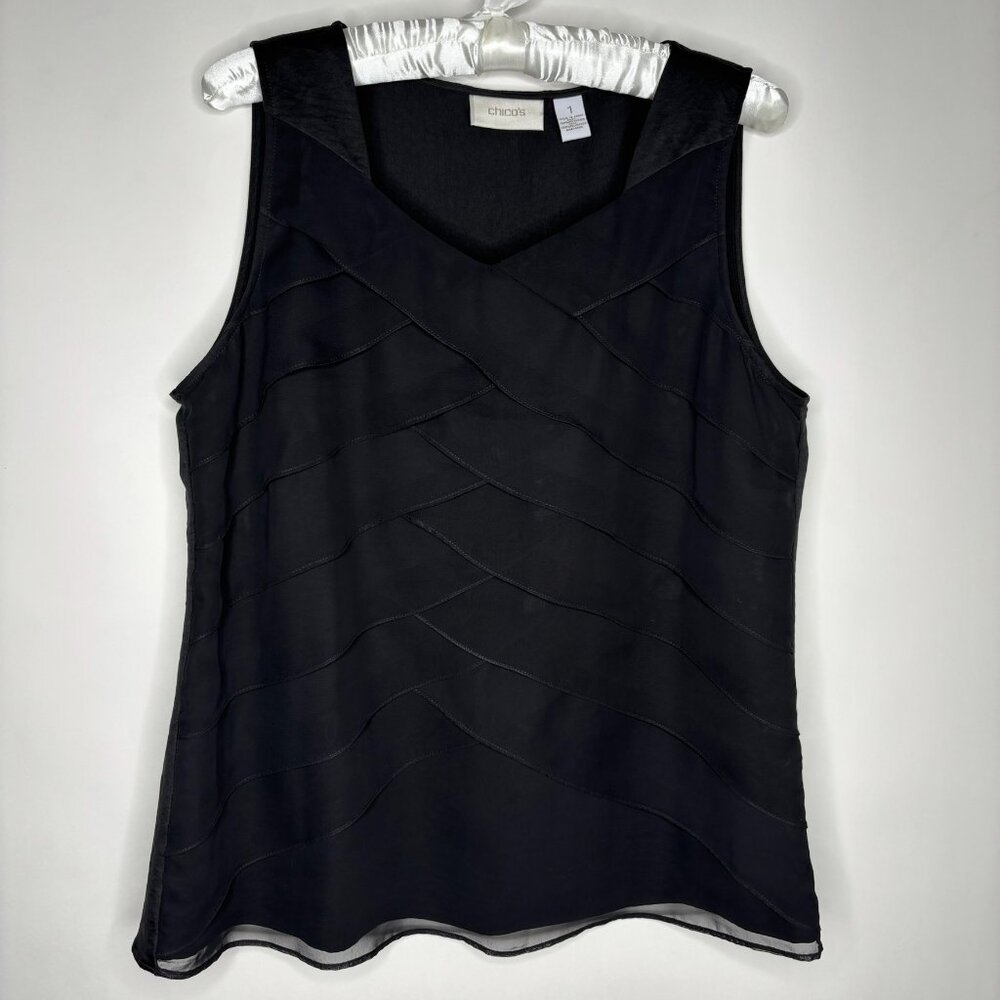 Chicos Top Women's Size 1 Med 8 Black Layered Sleeveless Tank Pullover Lined